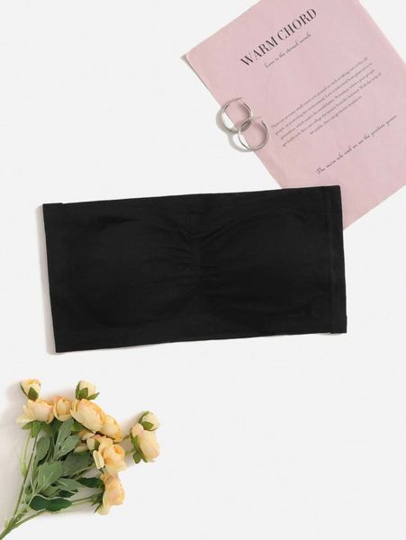 

plus ruched strapless bralette k56w#, Black;white