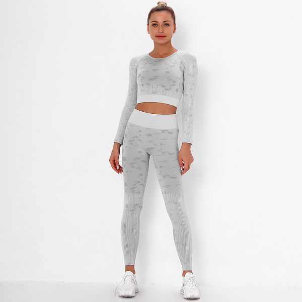 

women sport suit exercise clothing for womens ensemble fitness femme sport sweat suit high waist seamless and leggings suit, Gray