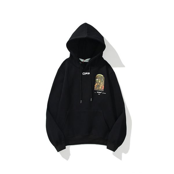 

autumn and winter new off figure head print hooded sweater, Black