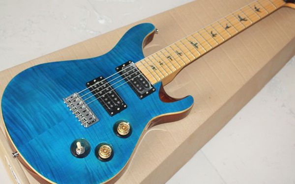 

7 string electric guitar with blue tiger veneer and 7 strings
