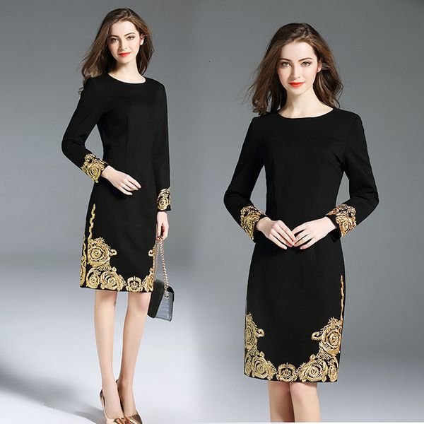 

women's spring and summer new embroidered temperament slim slimming classic wild black ol bottoming dress fall k2i5