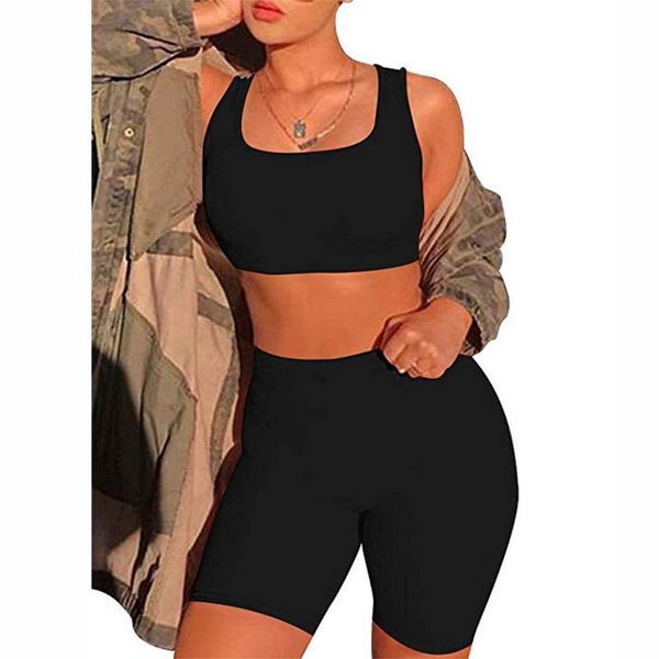 

two piece dress fashion women 2 outfits sleeveless crop tight fit short pants set casual jumpsuit rompers, White