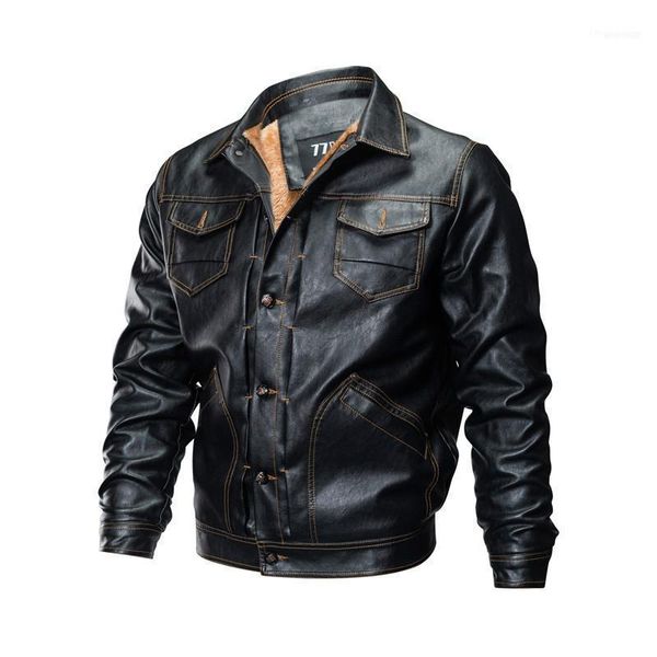 

brand motorcycle pu leather jacket men cool bomber coats pilot jackets turn-down collar casaco masculina size s-3xl1, Black