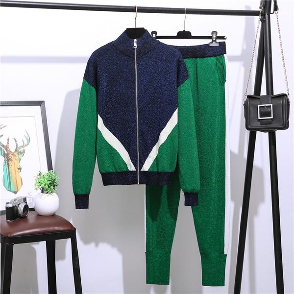 

women's two piece pants sweat suit 2021 autumn knit coat + casual set women pantsuit a887, White