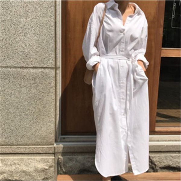 

2021 new office lady solid loose casual cotton inch shirt long full white blouse women k6wd, White;black