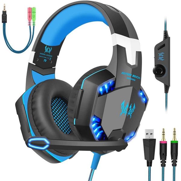 

kotion each gaming headset with mic for ps4,for one/pc,over-ear headphones with volume control led light stereo