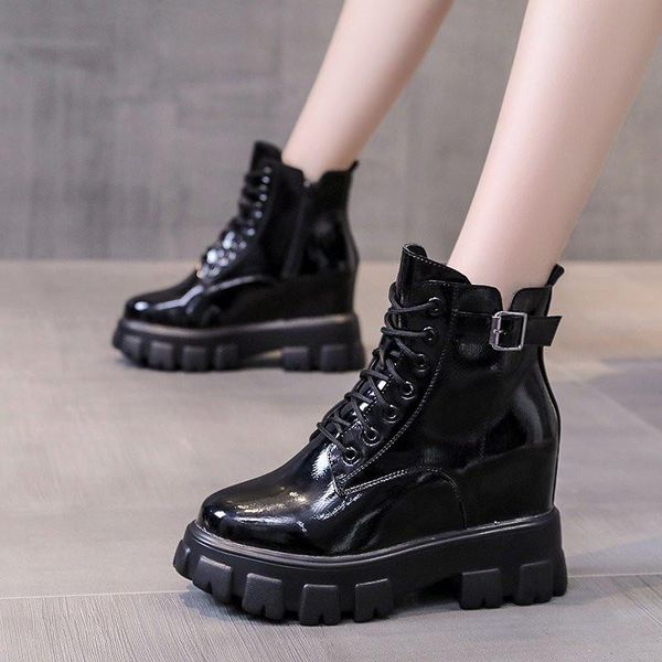 

boots women army combat ankle woman lace up shoes gothic black sock platform casual leather fashion botas mujer 2021