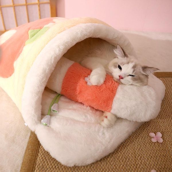 

cat beds & furniture bed pet sleeping bag with removable pillow puppy dog cushion thick plush pad winter