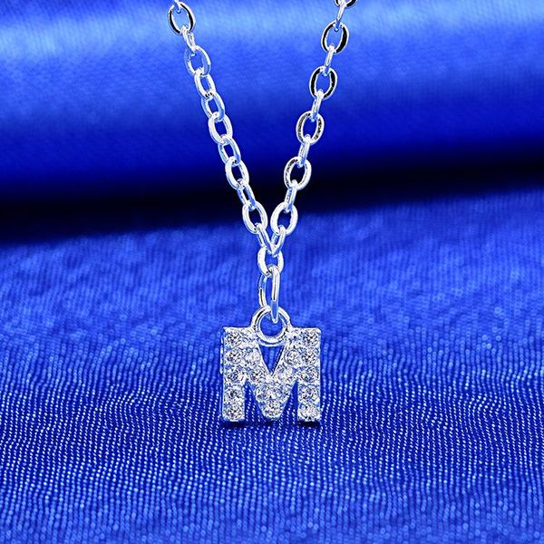

pendant necklaces charm delicate initial 26 letter name necklace for women trendy crystal m/n/p/q clavicle chain choker femme 2021, Silver