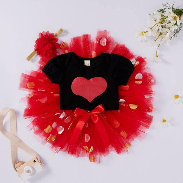 

clothing sets #50 baby girl clothes set infant girls valentine's day hearts romper bodysuit+tulle skirts outfits kids children, White