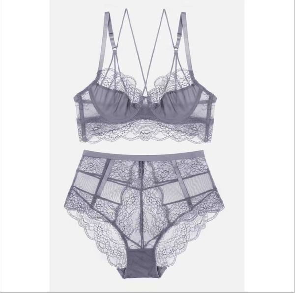 

fashion design new ultra thin lace back underwear women's gathered set transparent comfortable bra, Red;black