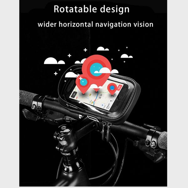 

waterproof touch screen cycling bicycle bike cell mobile phone bag 360 rotation bicycle frame head tube handlebar bag 6.0 inch, Black