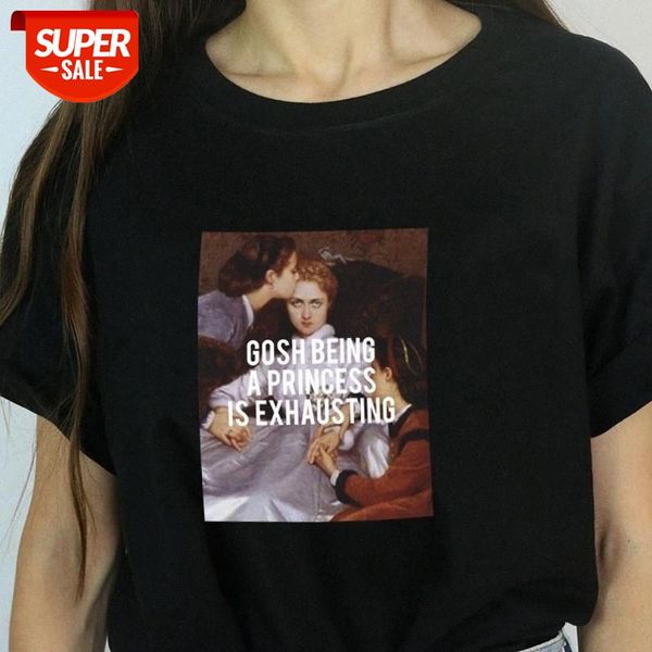 

sunfiz vintage fashion gosh being a princess is exhausting painting t-shirt grunge style aesthetic graphic tee hipsters black to #3u6w, White