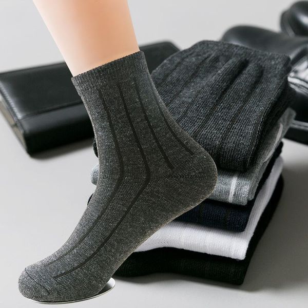 

men's socks autumn and winter solid color tube business four seasons vertical stripe cotton, Black