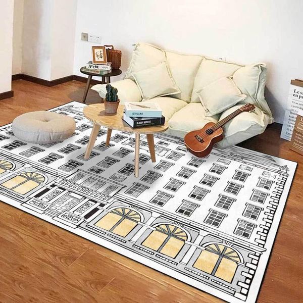 

carpets european carpet luxury classic black and white living room rug roman architecture castle retro non-slip bedside floor mat