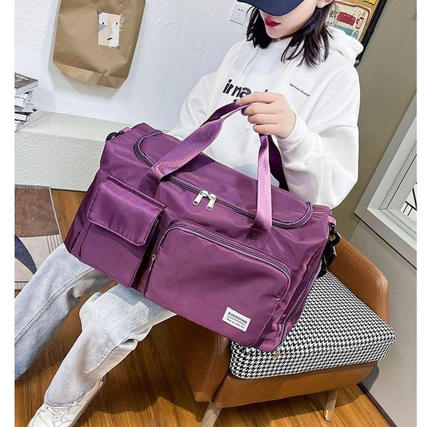 

duffel bags large capacity fashion women's solid color waterproof sports bag fitness yoga outdoor travel female shoulder