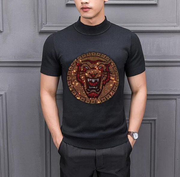 

2021 new autumn men slim fit drill male pull homme outfit color stripe herren pullover turtleneck knitted sweater 98bp, White;black