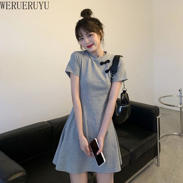 

werueruyu dress for women festival clothing gothic mini cheongsams party fashion solid color qipao 210608, Black;gray