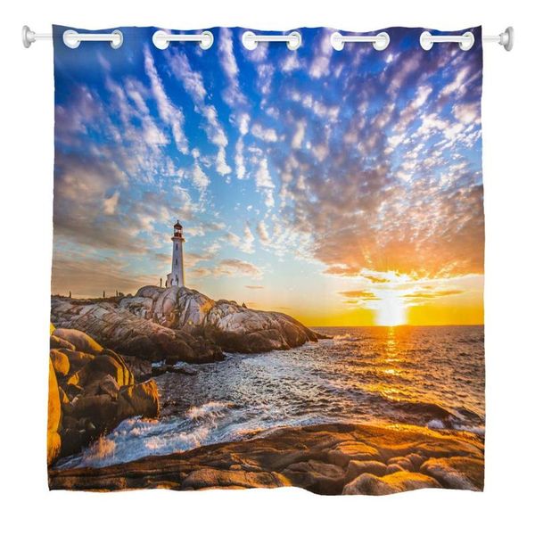

shower curtains hookless curtain, ocean beach sunset lighthouse waterproof polester fabric bathroom bath curtains,blue brown gold