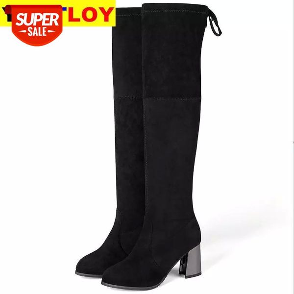 

size 35-40 winter over the knee boots women stretch fabric women thigh high woman shoes long #tk9c, Black