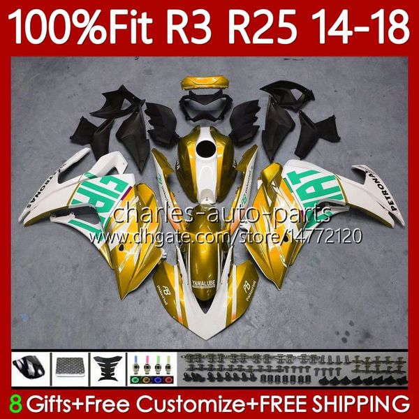 Enjeksiyon Yamaha için OEM Fairings YZFR3 YZFR25 YZF-R25 2014-2018 KUTUCU 102NO.183 YZF-R3 YZF R3 R25 14 15 16 17 18 YZF R 3 25 2014 2015 2016 2017 2018 Vücut Kiti Altın Beyaz