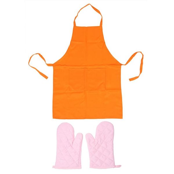

aprons plain apron with front pocket craft baking orange 1 pair kitchen heat resistant cotton oven glove pink