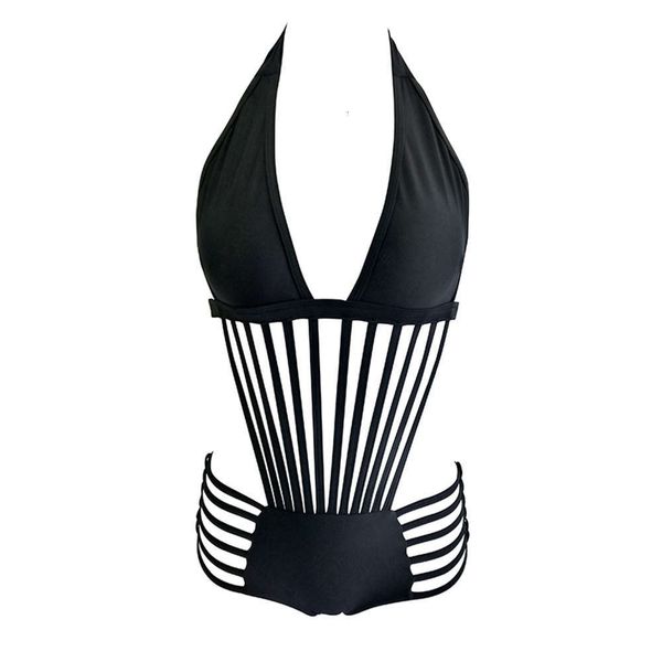 

black halter cut out bandage trikini swim bathing suit push up swimwear women one piece swimsuit mx200613