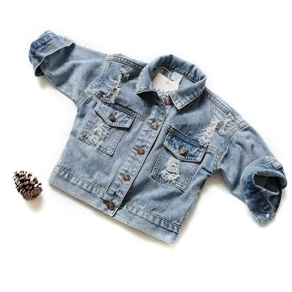 Frühling Herbst Kinder Jacke Für Mädchen Zerrissene Löcher Kinder Jeans Mäntel Jungen Demin Oberbekleidung Kostüm 24M-7Y 211204