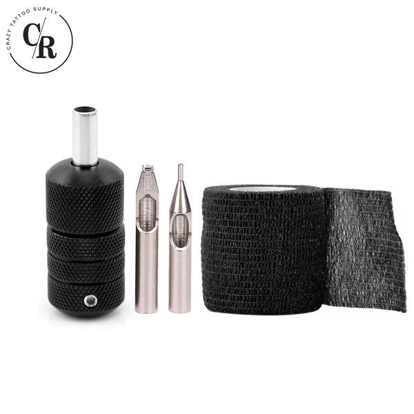 

25mm aluminum alloy self lock stainless tattoo tips tattoo grip cover bandage for tattoo machine gun ing