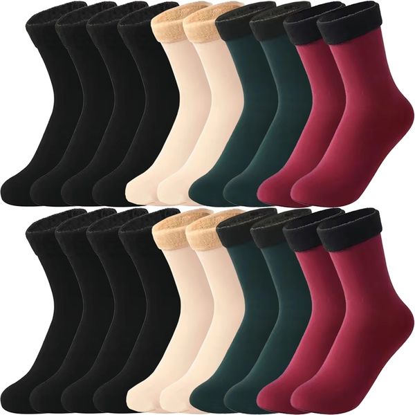 

10 pairs winter thick warm thermal socks women men ladies soft cashmere wool snow socks black khaki velvet boots floor socks 211204, Black;white