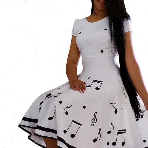 

women summer maxi dresses musical note print short sleeve o neck party long dress vintage vestidos a line sukienki robes, Black;gray