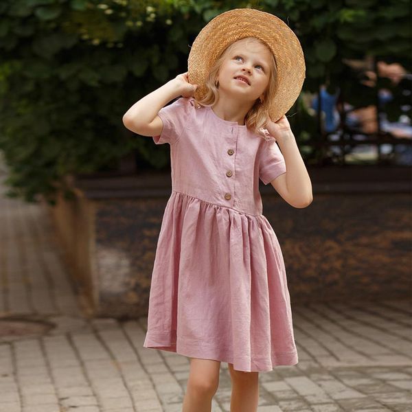 Девушки платье лето новый корейский детский круглый шеи хлопок и белье с коротким рукавом сладкое платье принцессы TZ05 210303