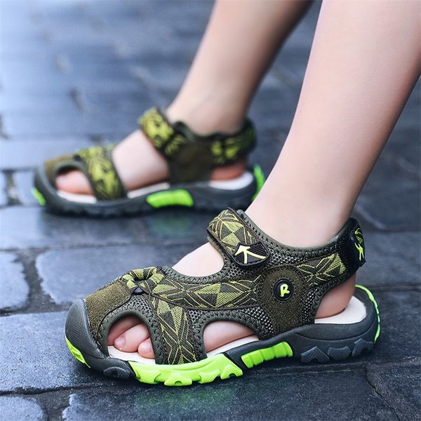 Sommer Jungen Sandalen Kinder Hohe Qualität Kinder Schuhe Kind Ausschnitte Big Boy Leinwand Regen Atmungsaktive Sandalias 5-16 Jahre 210306