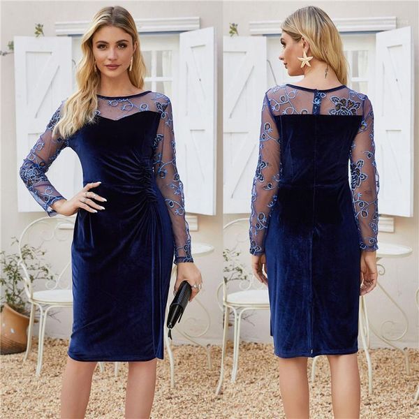 

casual dresses 2021 autumn fashion female elegant office lday velvet hollow out lace midi long evening party pencil dress vestidos, Black;gray