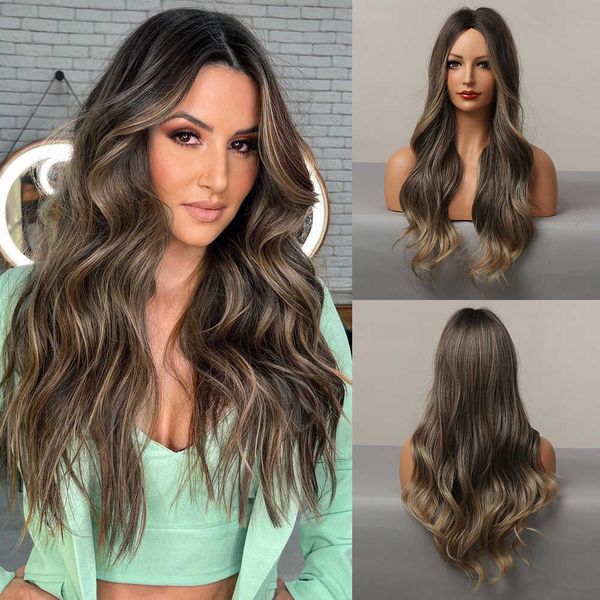 

wig female long big wave gradual change temperament trim face middle curly hair high temperature silk chemical fiber cosplay, Black