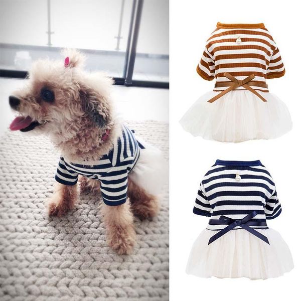 

summer princess wedding dog dress stripe dog clothes for small dogs yorkshire chihuahua apparel with ribbon bowknot