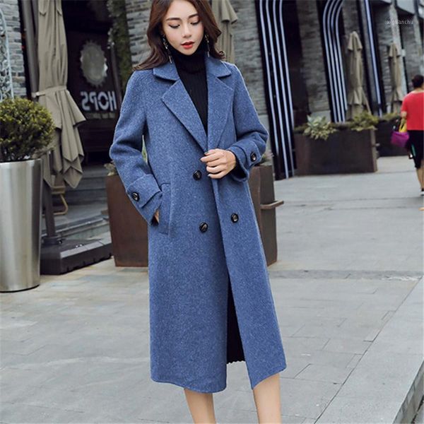 

woolen coat female long section 2019 autumn and winter fashion new double-breasted thickening woolen coat tide hhh00901, Black