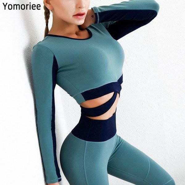 

sports women yoga long sleeve shirt fitness cross navel high elastic quick drying gym workout running pullover yomoriee, White;red