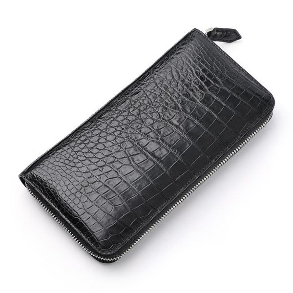 

thailand siamese crocodile leather wallet men's long large hand bag leather wallet business zipper men's birthday gift, Red;black
