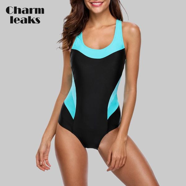 

charmleaks one piece women sports swimwear sports swimsuit patchwork beachwear bathing suit padded monikini bikini, White;black