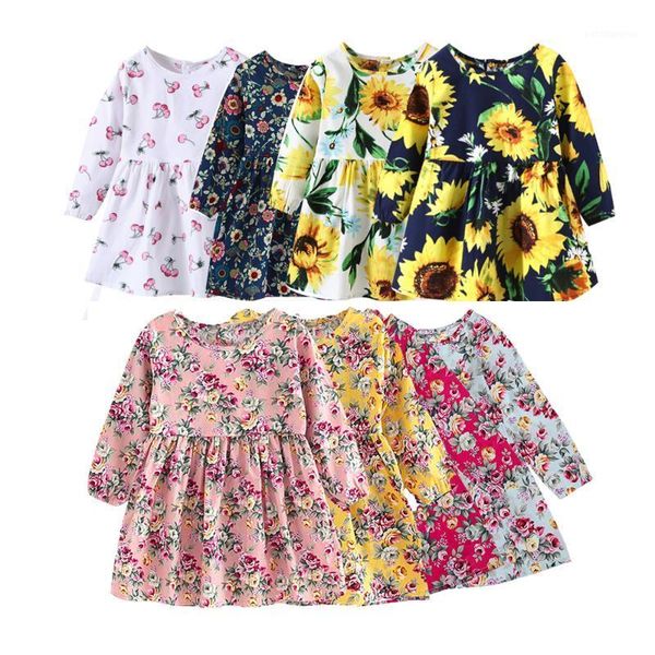 

girl's dresses summer baby kids children girls long sleeve floral princess dress spring clothes for girl1, Red;yellow