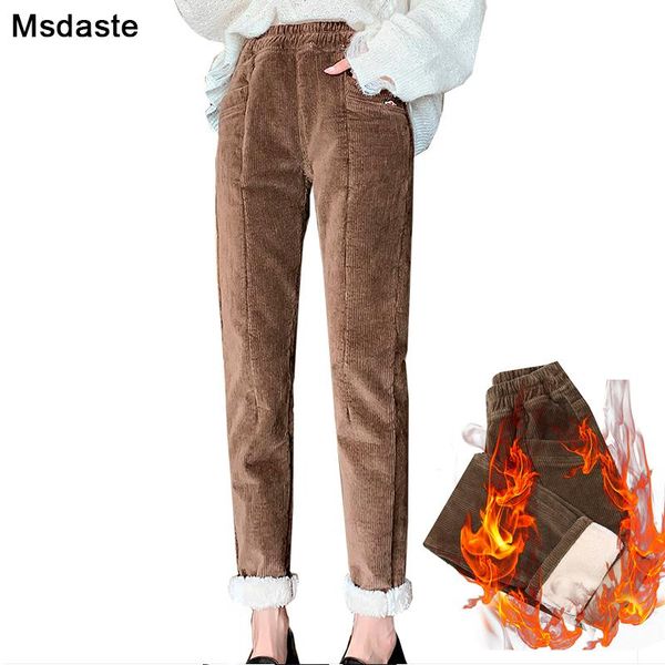 

women's pants & capris winter warm harem women 2021 corduroy casual high waist female trousers fleece pantalones thick loose woman, Black;white