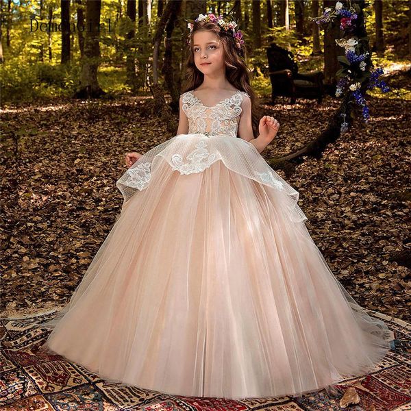 

girl's dresses blush puffy tulle lace flower girl children 2021 wedding party gown kids first communion dress, Red;yellow