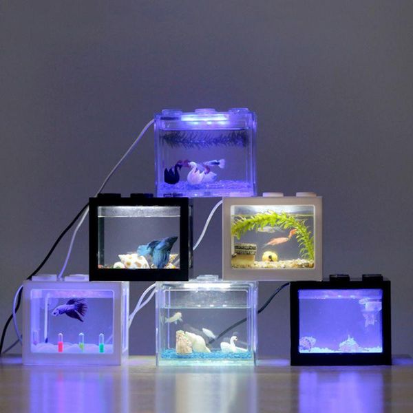 

aquariums usb mini aquarium met led lamp licht betta vis vechten cilinder
