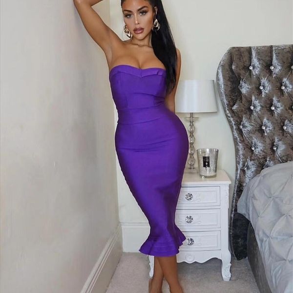 

women's fashion bandage dress party strapless bodycon fishtail knitted dress autumn mermaid christmas dress vestido 210303, Black;gray