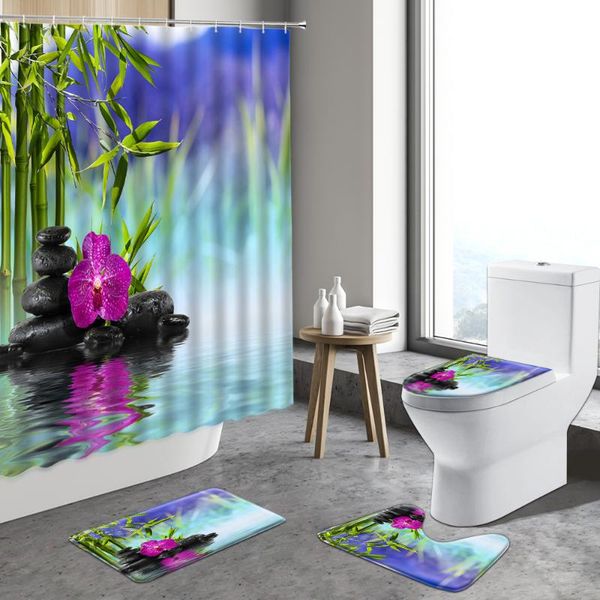 

shower curtains zens curtain green bamboo zen flower decor orchid wood texture bathroom set non-slip rug toilet bath mats