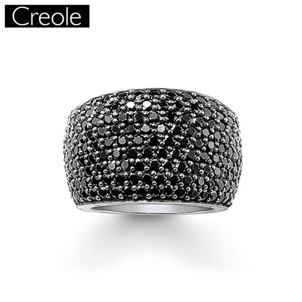 

cluster rings cocktail black cz pave wide 925 sterling silver gift for women & men europe style rebel 2021 ring fashion jewelry, Golden;silver