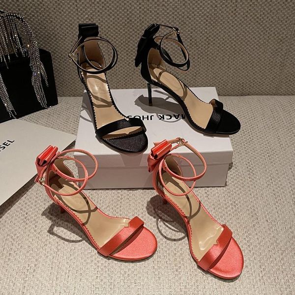 

fashion women sandals open toe ankle strap summer dress shoes sandals slides thin high heels bow design black/red elegant shoes