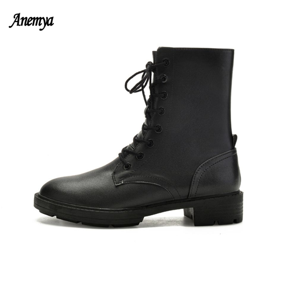 

boots autumn winter ankle women leather platform short woman lace up motorcycle shoes black fashion knight female