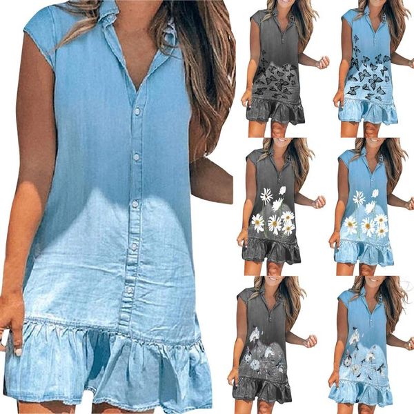 

casual dresses fashion women's lapel button short sleeve knee length denim dress women streetwear female vestido, Black;gray